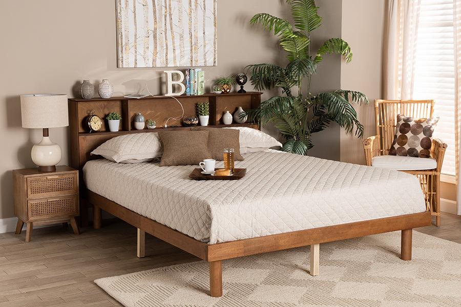 Wholesale Interiors Beds - Lochlan Mid-Century Modern Transitional Walnut Brown Finished Wood Full Size Platform Bed