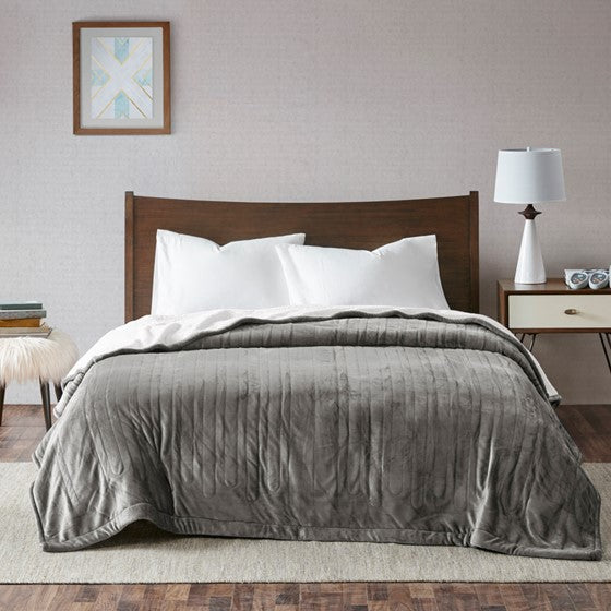 Olliix.com Heated Blankets - Plush Reverses to Berber Heated Blanket Grey King