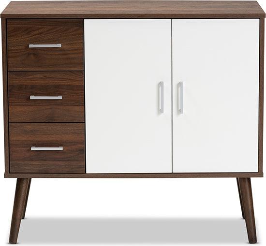 Wholesale Interiors Buffets & Cabinets - Leena Mid-Century Modern Two-Tone White and Walnut Brown Finished Wood 3-Drawer Sideboard Buffet