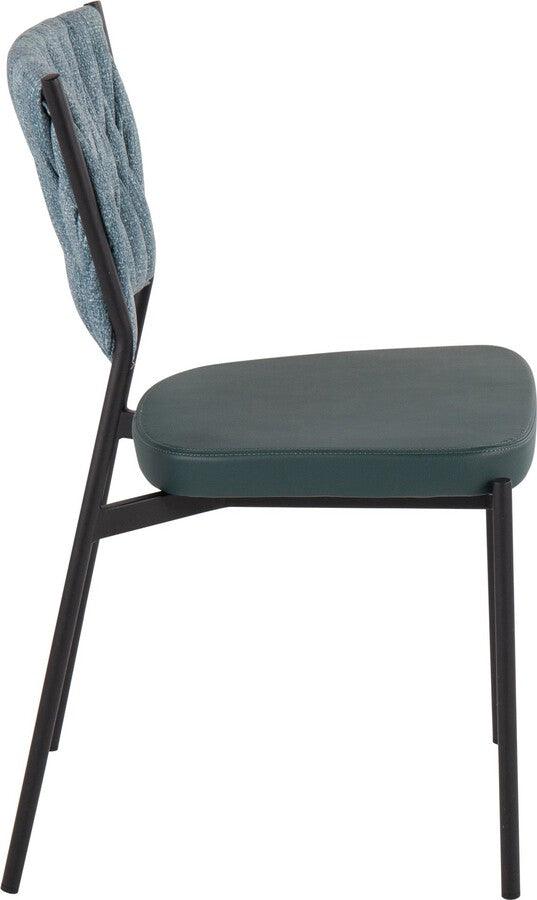 Lumisource Accent Chairs - Braided Tania Contemporary Chair In Black Metal, Green Faux Leather, & Sea Green Fabric (Set of 2)