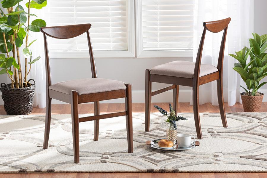 Wholesale Interiors Dining Chairs - Delphina Mid-Century Modern Grey Fabric And Brown Finished Wood 2-Piece Dining Chair Set