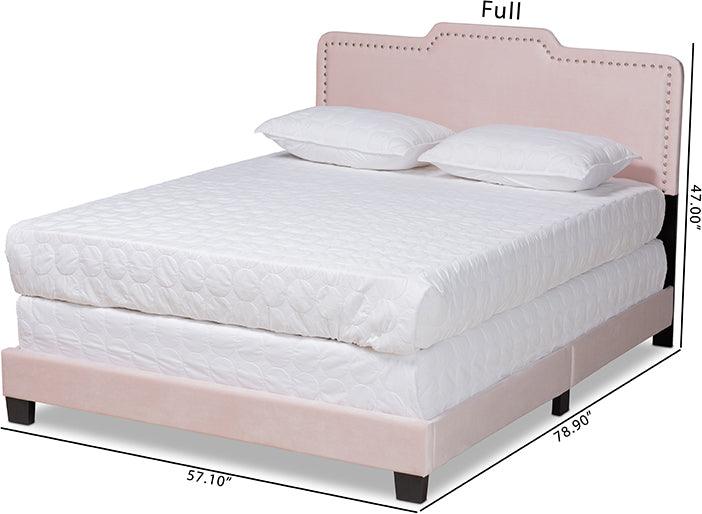 Wholesale Interiors Beds - Benjen Modern and Contemporary Glam Light Pink Velvet Fabric Upholstered Queen Size Panel Bed