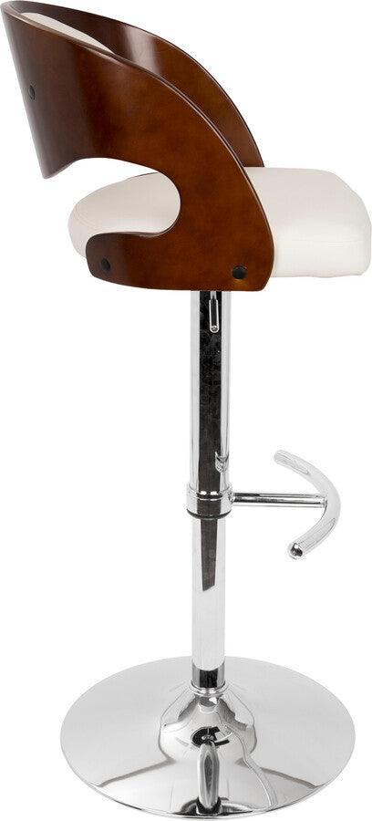 Lumisource Barstools - Pino Mid-Century Modern Adjustable Barstool with Swivel in Cherry and White Faux Leather