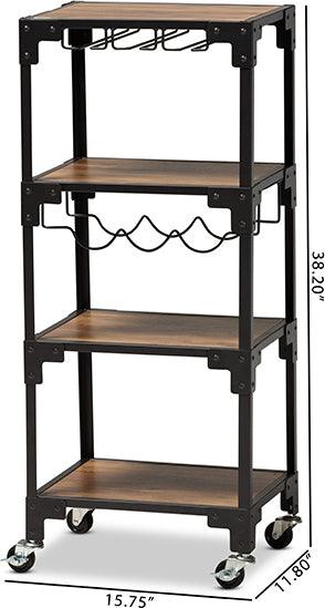 Wholesale Interiors Bar Units & Wine Cabinets - Victor Industrial Rustic Walnut Finished Wood and Black Metal 4-Tier Mobile Wine Cart