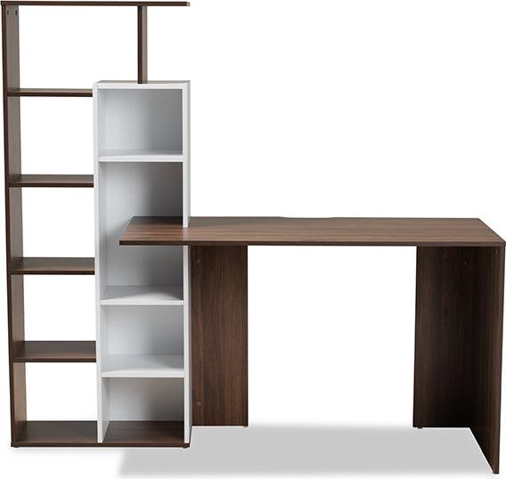 Wholesale Interiors Desks - Rowan Modern Two-Tone White and Walnut Brown Finished Wood Storage Computer Desk with Shelves