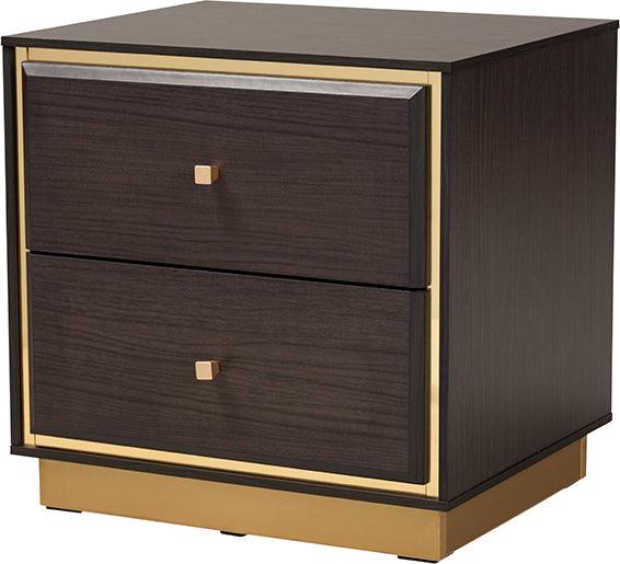 Wholesale Interiors Bedroom Sets - Arcelia Two-Tone Dark Brown and Gold Finished Wood Queen Size 4-Piece Bedroom Set with Chest