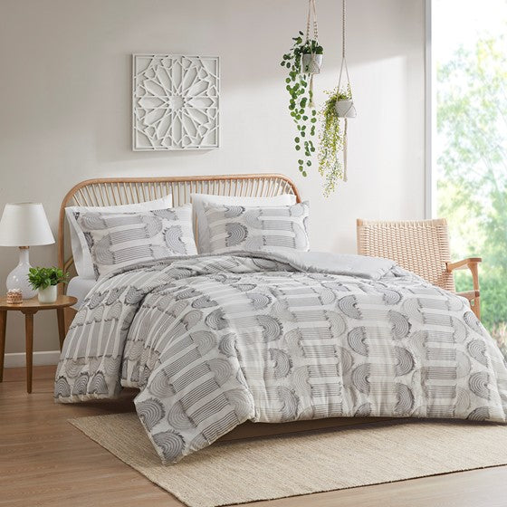 Olliix.com Comforters & Blankets - Clip Jacquard Comforter Set Grey Full/Queen