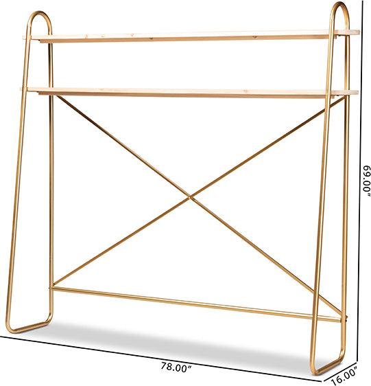Wholesale Interiors Bedroom Organization - Merida Gold Metal and Brown Wood 2-Tier Over Bed Queen Size Storage Shelf