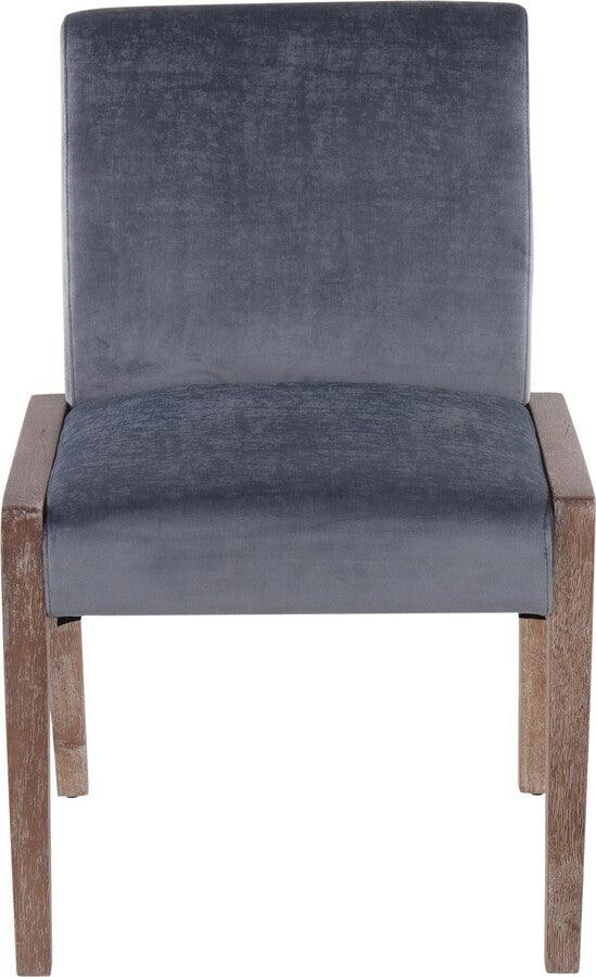 Lumisource Accent Chairs - Carmen Contemporary Chair In White Washed Wood & Crushed Blue Velvet (Set of 2)