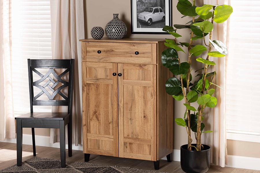 Wholesale Interiors Shoe Storage - Glidden Oak Brown Finished Wood 1-Drawer Shoe Storage Cabinet