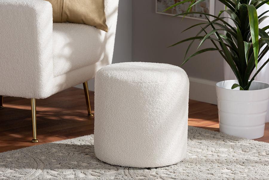 Wholesale Interiors Ottomans & Stools - Tori Modern and Contemporary Ivory Boucle Upholstered Ottoman