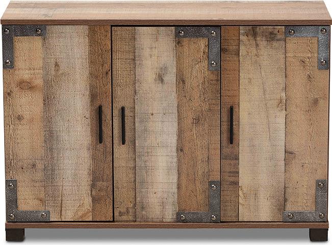 Wholesale Interiors Shoe Storage - Cyrille Modern and Contemporary Farmhouse Rustic Finished Wood 3-Door Shoe Cabinet