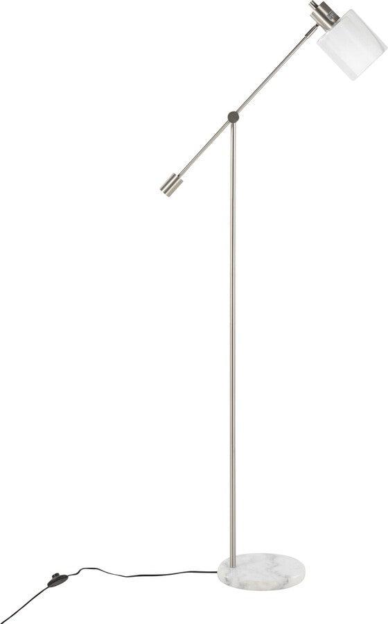 Lumisource Floor Lamps - Marcel Contemporary Floor Lamp In White Marble & Nickel Metal With Clear & Frosted Glass Shade