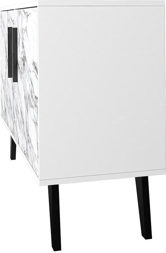 Manhattan Comfort Buffets & Sideboards - Mid-Century- Modern Amsterdam Double Side Table 2.0 with 3 Shelves in White Marble