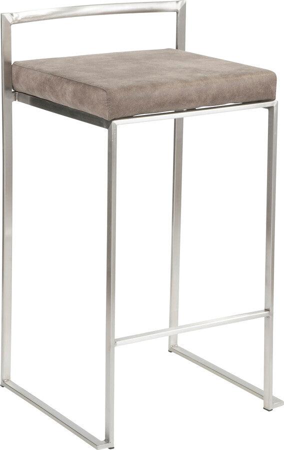 Lumisource Barstools - Fuji Stackable Counter Stool Stone Cowboy Fabric Cushion - Set of 2