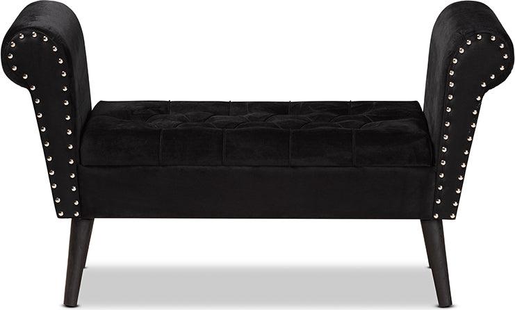 Wholesale Interiors Benches - Hanayo Contemporary Glam and Luxe Black Velvet Fabric Upholstered Black Finished Wood Bench
