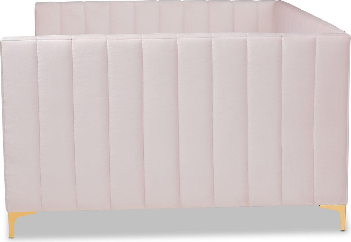 Wholesale Interiors Daybeds - Oksana Light Pink Velvet & Gold Finished Full Size Daybed