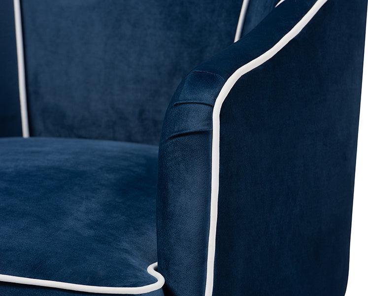 Wholesale Interiors Accent Chairs - Ainslie Glam And Luxe Navy Blue Velvet Fabric Upholstered Gold Finished Armchair