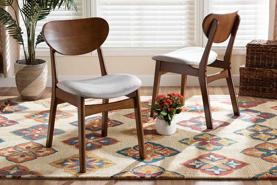 Wholesale Interiors Dining Chairs - Katya Mid-Century Modern Grey Fabric and Brown Finished Wood 2-Piece Dining Chair Set