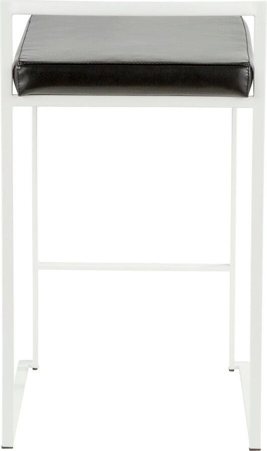 Lumisource Barstools - Fuji Contemporary Stackable Counter Stool in White with Black Faux Leather Cushion - Set of 2