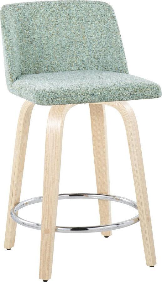 Lumisource Barstools - Toriano 24" Fixed Height Counter Stool In Natural Wood Green (Set of 2)