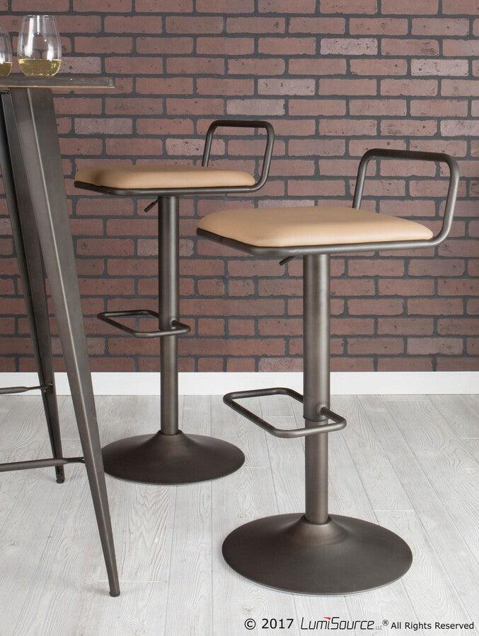 Lumisource Barstools - Beta Industrial Barstool in Antique and Camel Faux Leather - Set of 2