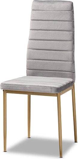 Wholesale Interiors Dining Chairs - Armand Grey Velvet Fabric Upholstered and Gold Finished Metal 4-Piece Dining Chair Set