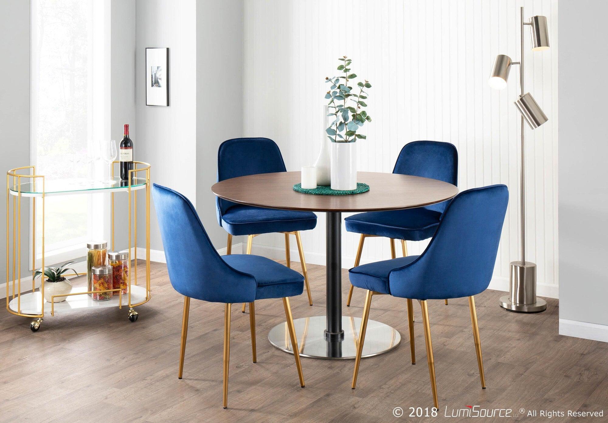 Lumisource Dining Chairs - Marcel Contemporary Dining Chair with Gold Frame and Blue Velvet Fabric (Set of 2)