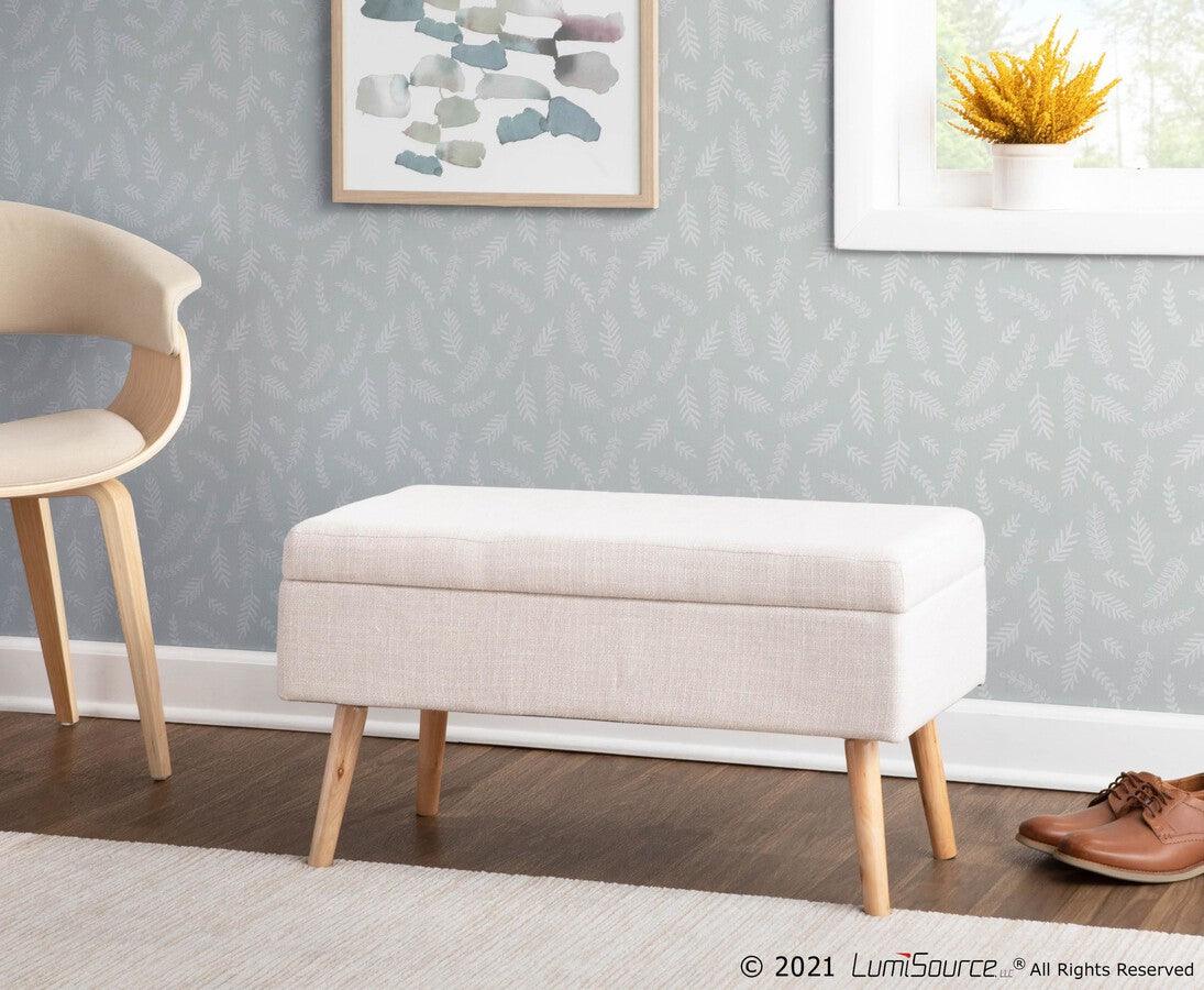 Lumisource Benches - Storage Contemporary Bench in Natural Wood & Beige Fabric