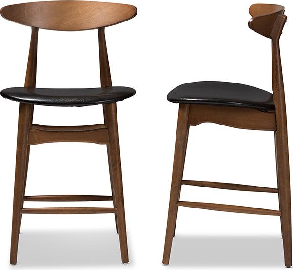 Wholesale Interiors Barstools - Flora Mid-Century Modern Black Faux Leather Upholstered Walnut Finished Counter Stool