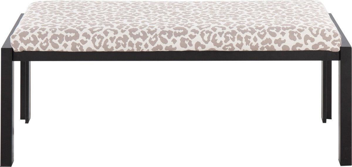 Lumisource Benches - Fuji Contemporary Bench In Black Metal & Grey Leopard Fabric