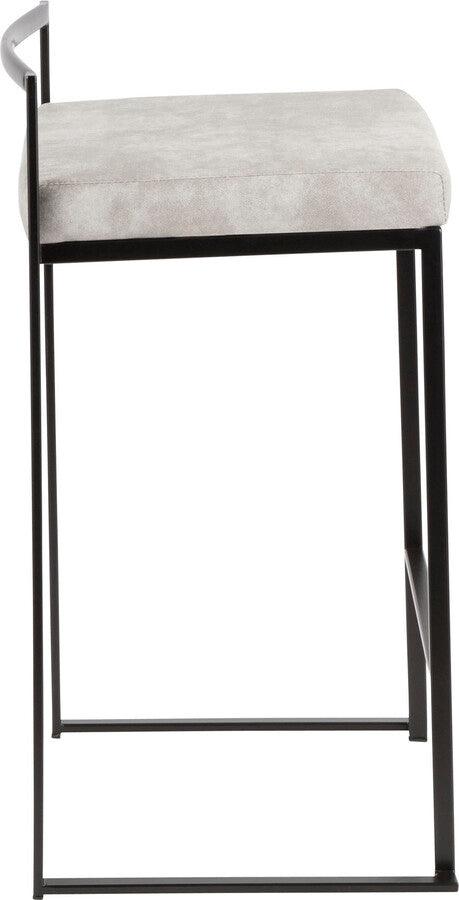 Lumisource Barstools - Fuji Stackable Counter Stool in Black with Light Grey Cowboy Fabric Cushion - Set of 2