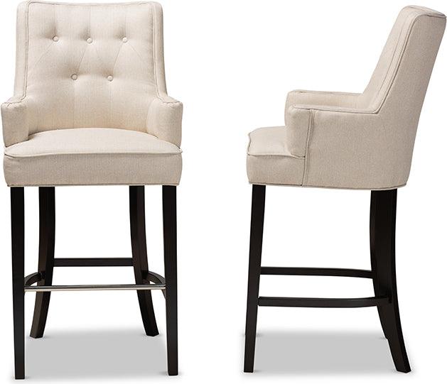 Wholesale Interiors Barstools - Aldon Light Beige Fabric Upholstered and Dark Brown Finished Wood 2-Piece Bar Stool Set