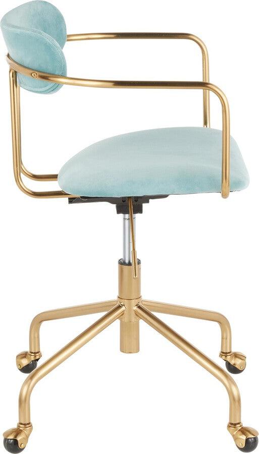 Lumisource Task Chairs - Demi Contemporary Office Chair in Gold Metal and Light Blue Velvet