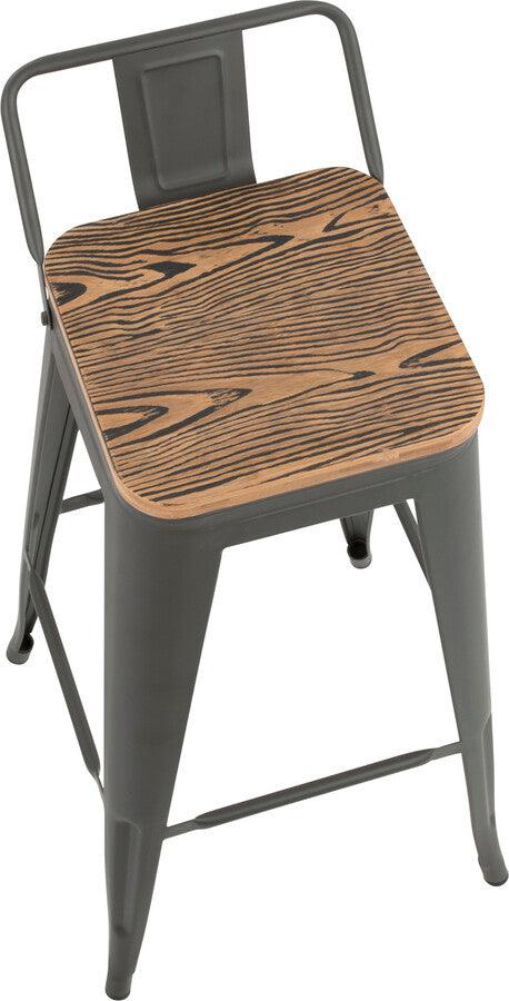 Lumisource Barstools - Oregon Industrial Low Back Barstool in Grey and Brown - Set of 2