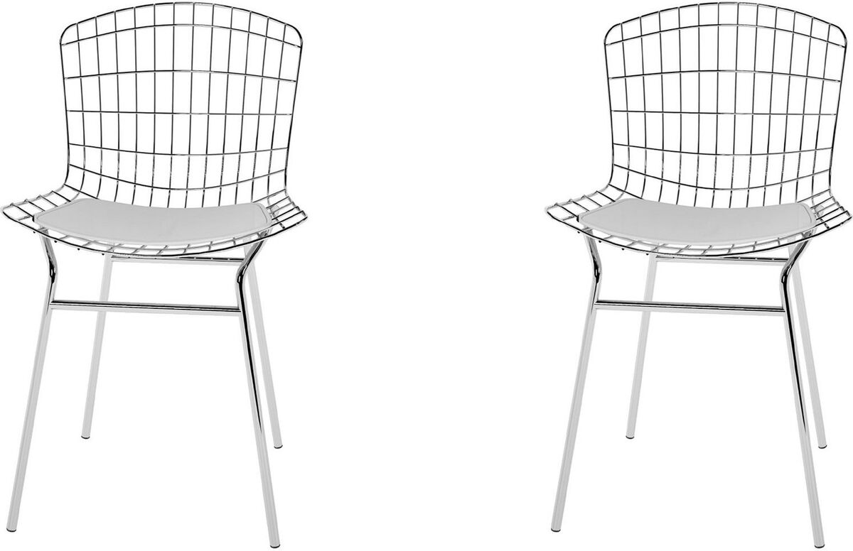 Manhattan Comfort Dining Chairs - 2-Piece Madeline Metal Chair with Seat Cushion in Silver and White
