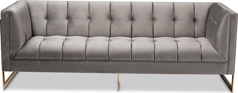 Wholesale Interiors Sofas & Couches - Ambra Glam and Luxe Grey Velvet and Button Tufted Sofa with Gold-Tone Frame