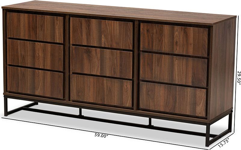 Wholesale Interiors Buffets & Sideboards - Neil Walnut Brown Finished Wood and Black Finished Metal 3-Door Dining Room Sideboard Buffet