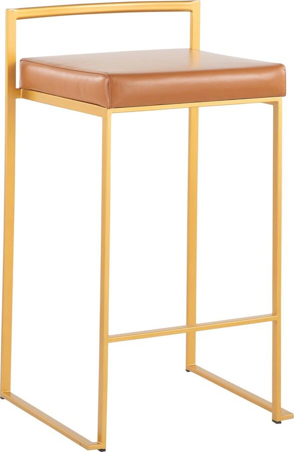 Lumisource Barstools - Fuji Contemporary Stackable Counter Stool in Gold with Camel Faux Leather Cushion - Set of 2