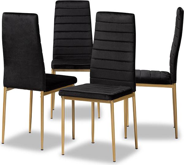Wholesale Interiors Dining Chairs - Armand Black Velvet Fabric Upholstered and Gold Finished Metal 4-Piece Dining Chair Set