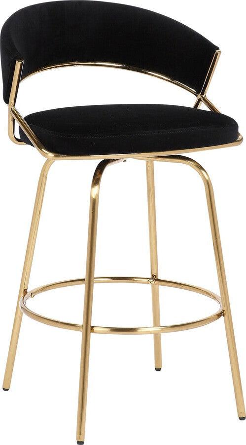 Lumisource Barstools - Jie Glam Fixed-Height Counter Stool In Gold Metal & Black Velvet (Set of 2)
