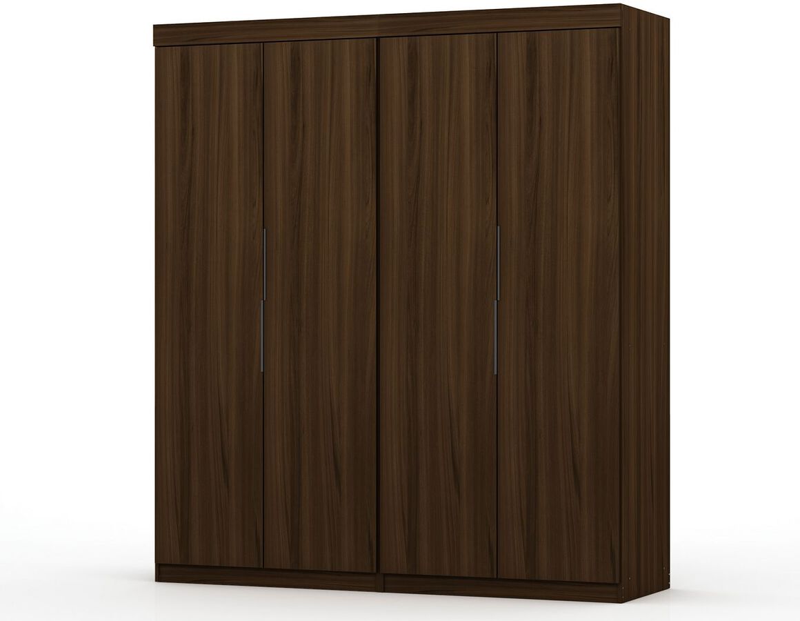 Manhattan Comfort Cabinets & Wardrobes - Mulberry 2 Sectional Modern Wardrobe Closet with 4 Drawers - Set of 2 in Brown