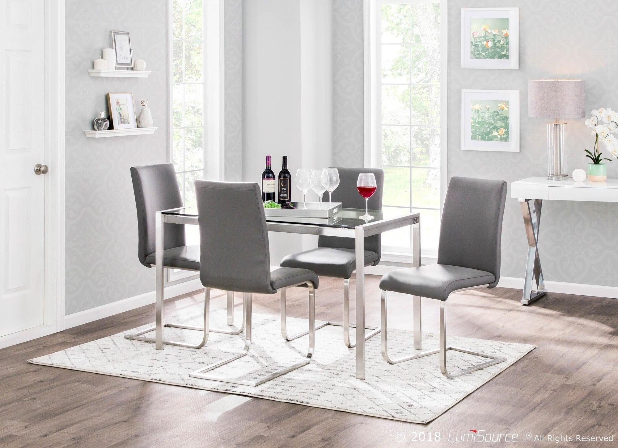 Lumisource Dining Chairs - Foster Contemporary Dining Chair in Grey Faux Leather (Set of 2)