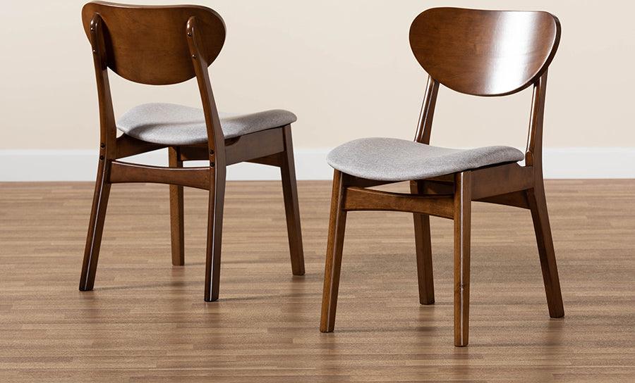 Wholesale Interiors Dining Chairs - Katya Mid-Century Modern Grey Fabric and Brown Finished Wood 2-Piece Dining Chair Set