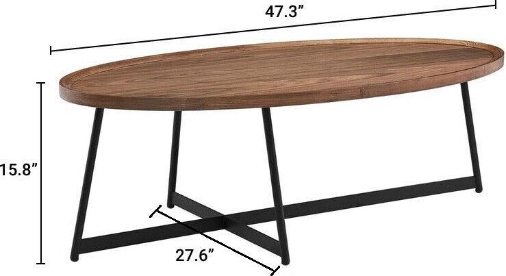 Euro Style Coffee Tables - Niklaus 47" Oval Coffee Table Walnut & Black