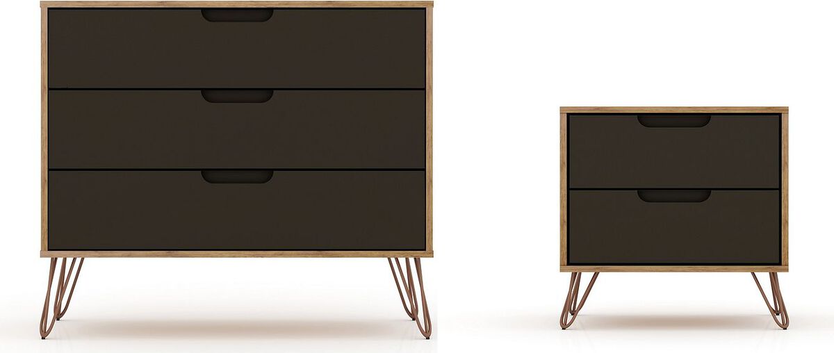 Manhattan Comfort Dressers - Rockefeller Dresser and Nightstand Set in Nature and Textured Grey