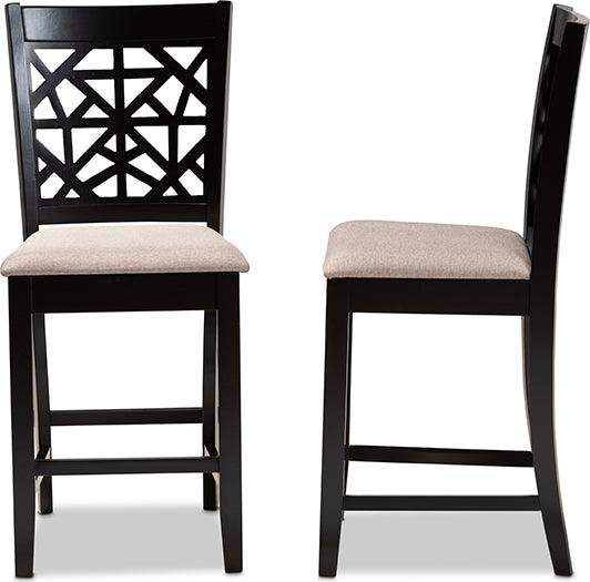 Wholesale Interiors Barstools - Devon Sand Fabric Upholstered And Espresso Brown Finished Wood 2-Piece Counter Height Pub Chair Set