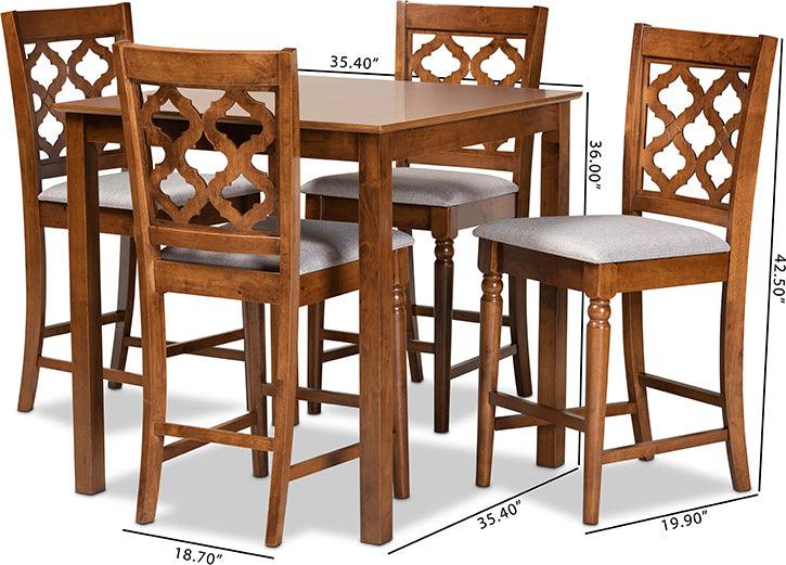 Wholesale Interiors Dining Sets - Ramiro Grey Fabric Upholstered and Walnut Brown Finished Wood 5-Piece Pub Set