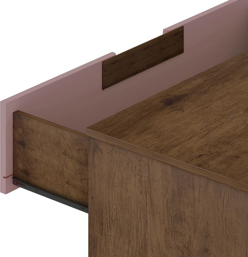 Manhattan Comfort Dressers - Rockefeller 6-Drawer Double Low Dresser with Metal Legs in Native & Rose Pink
