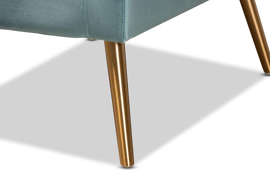 Wholesale Interiors Accent Chairs - Leland Glam and Luxe Light Blue Velvet Fabric Upholstered and Gold Finished Armchair